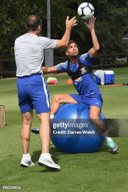 Cesc Fabregas of Chelsea during a training session at Chelsea Training Ground on July 10, 2018 in Cobham, England.