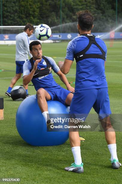 Pedro of Chelsea during a training session at Chelsea Training Ground on July 10, 2018 in Cobham, England.