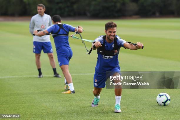 Cesc Fabregas of Chelsea during a training session at Chelsea Training Ground on July 10, 2018 in Cobham, England.