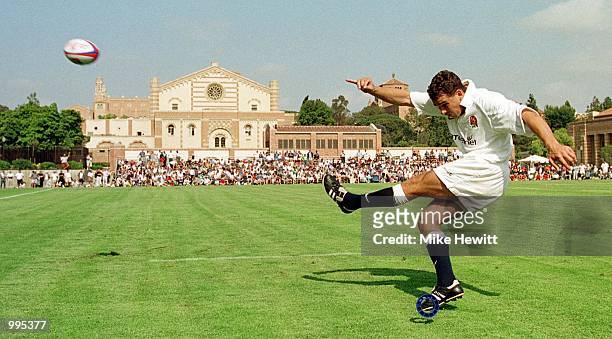 Olly Barkley of England converts a kick from the touchline during the USA ''A'' v England ''A'' match at picturesque UCLA in Los Angeles, California....