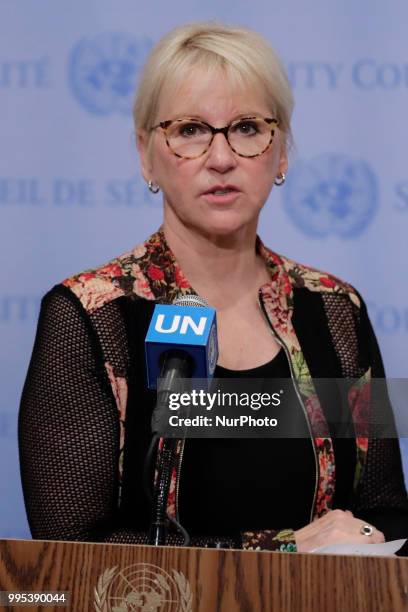 Minister for Foreign Affairs of Sweden Margot Wallstrom Presser on the Security Council meeting about Peace and security in Africa today at the UN...
