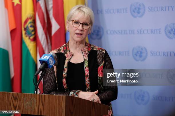 Minister for Foreign Affairs of Sweden Margot Wallstrom Presser on the Security Council meeting about Peace and security in Africa today at the UN...