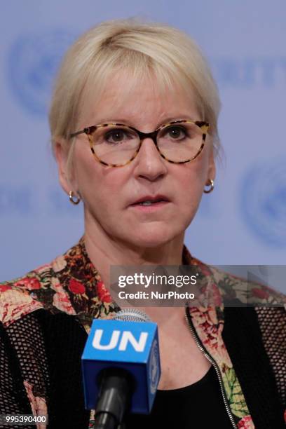 Minister for Foreign Affairs of Sweden Margot Wallstrom Presser on the Security Council meeting about Peace and security in Africa today at the UN...