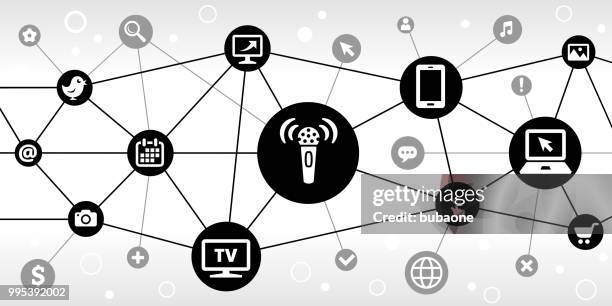 broadcasting microphone internet communication technology triangular node pattern background - karaoke screen stock illustrations