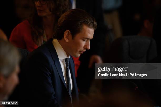 Austria's Chancellor Sebastian Kurz attends a plenary session during the second day of Western Balkans summit at Lancaster House, London.