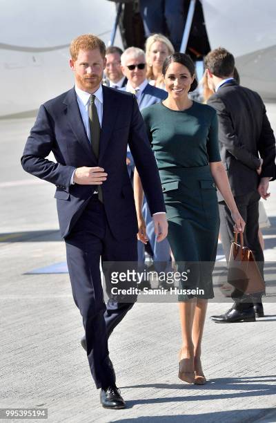 Harry, Duke of Sussex and Meghan, Duchess of Sussex arrive at Dublin Airport for their visit to Ireland on July 10, 2018 in UNSPECIFIED, Ireland.