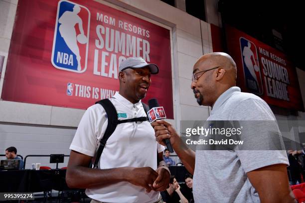 Dennis Smith interviews Vin Baker during the 2018 Las Vegas Summer League on July 6, 2018 at the Cox Pavilion in Las Vegas, Nevada. NOTE TO USER:...