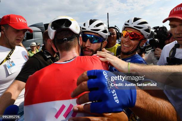 Arrival / Fernando Gaviria of Colombia and Team Quick-Step Floors / Bob Jungels of Luxembourg and Team Quick-Step Floors / Philippe Gilbert of...