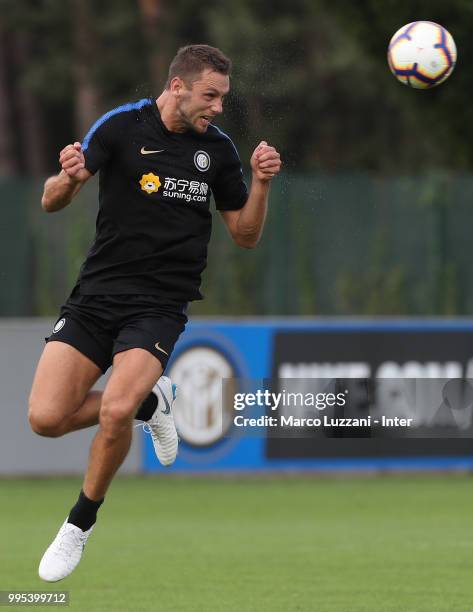 Stefan De Vrij of FC Internazionale in action during the FC Internazionale training session at the club's training ground Suning Training Center in...