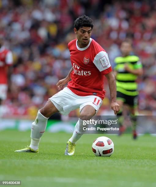 Carlos Vela of Arsenal in action during the Emirates Cup match between Arsenal and Celtic at the Emirates Stadium on August 1, 2010 in London,...