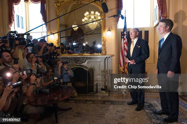 Senate Judiciary Committee Chairman Charles Grassley talks to the news media after meeting with Judge Brett Kavanaugh at the U.S. Capitol July 10,...