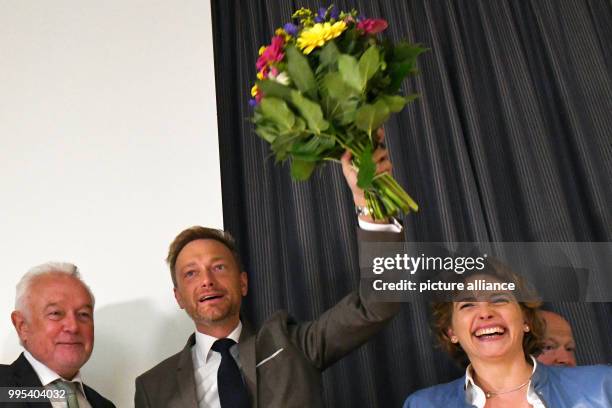 Wolfgang Kubicki, the head of the FDP, Christian Lindner, the party leader and top candidate, and Nicola Beer, the party's general secretary,...