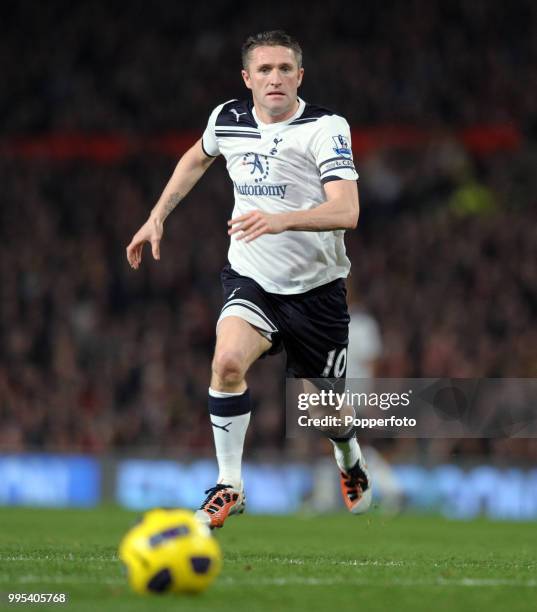 Robbie Keane of Tottenham Hotspur in action during the Barclays Premier League match between Manchester United and Tottenham Hotspur at Old Trafford...