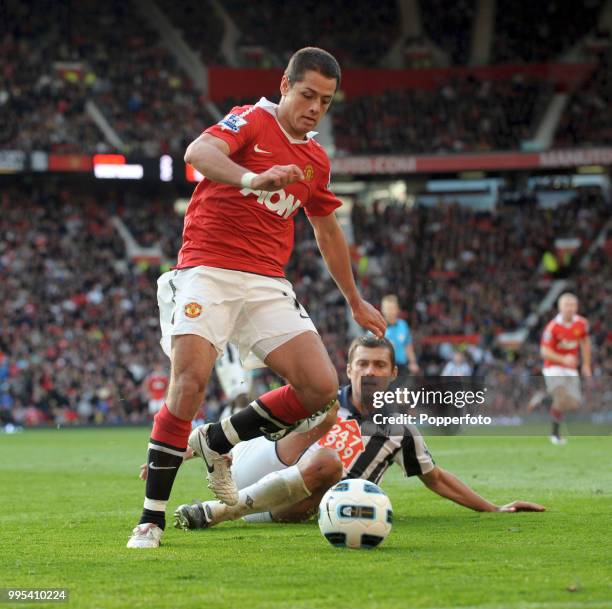 Javier Hernandez of Manchester United in action during the Barclays Premier League match between Manchester United and West Bromwich Albion at Old...