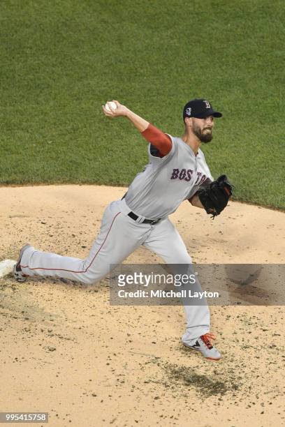 Rick Porcello of the Boston Red Sox pitches during a baseball game against the Washington Nationals at Nationals Park on July 2, 2018 in Washington,...