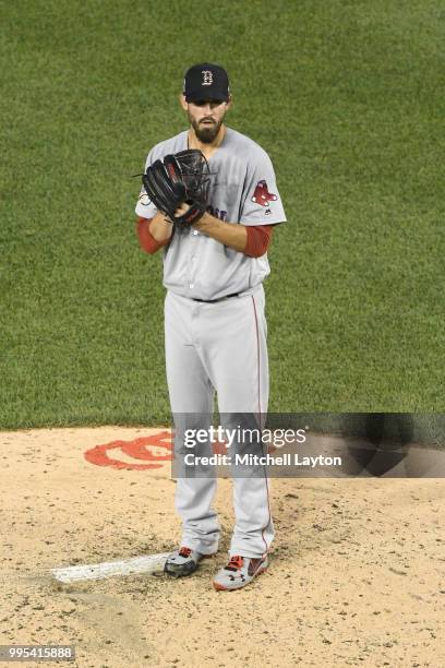 Rick Porcello of the Boston Red Sox pitches during a baseball game against the Washington Nationals at Nationals Park on July 2, 2018 in Washington,...