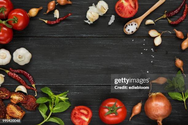 fresh ingredients for cooking - food table edge stock pictures, royalty-free photos & images