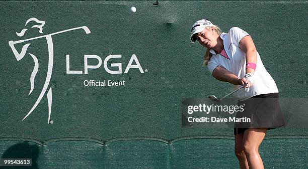 Brittany Lincicome chips to the 18th hole during second round play in the Bell Micro LPGA Classic at the Magnolia Grove Golf Course on May 14, 2010...