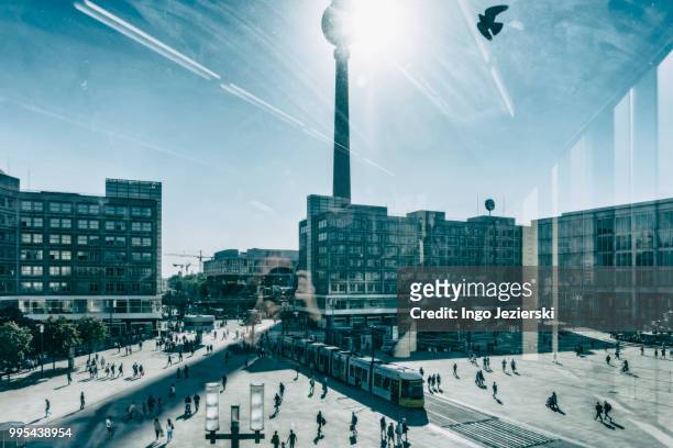 alexander platz with tv tower from inside with reflections and selfie - platz stock pictures, royalty-free photos & images