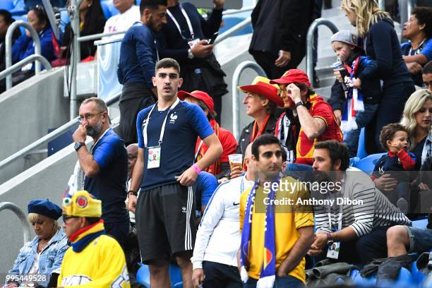 Alain Griezmann father and Theo Griezmann brother of Antoine Griezmann of Farnce during the Semi Final FIFA World Cup match between France and...