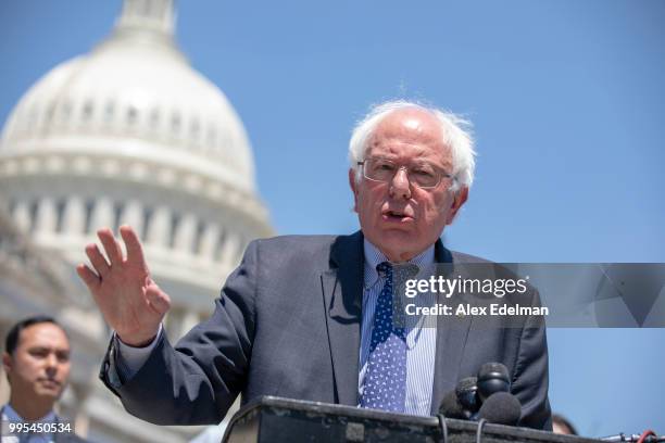 Sen. Bernie Sanders speaks during a news conference regarding the separation of immigrant children at the U.S. Capitol on July 10, 2018 in...