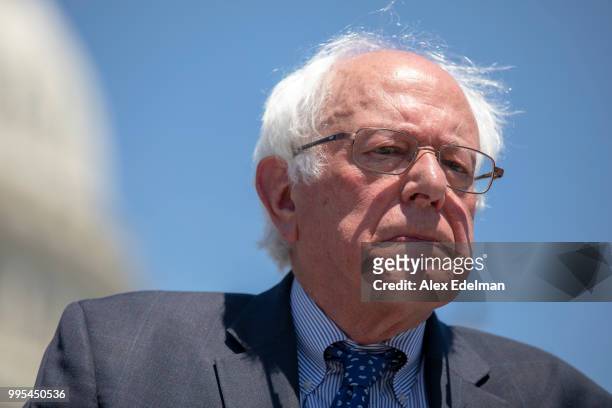 Sen. Bernie Sanders speaks during a news conference regarding the separation of immigrant children at the U.S. Capitol on July 10, 2018 in...