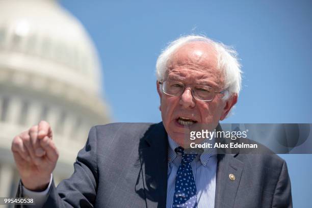 Sen. Bernie Sanders speaks during a news conference regarding the separation of immigrant children at the U.S. Capitol on July 10, 2018 in...