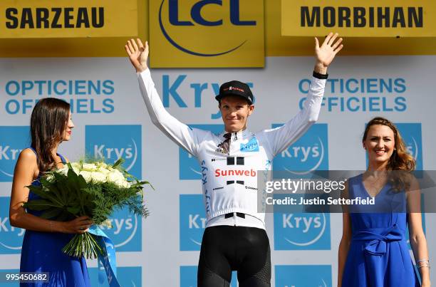 Podium / Soren Kragh Andersen of Denmark and Team Sunweb White Best Young Jersey / Celebration / during the 105th Tour de France 2018, Stage 4 a...