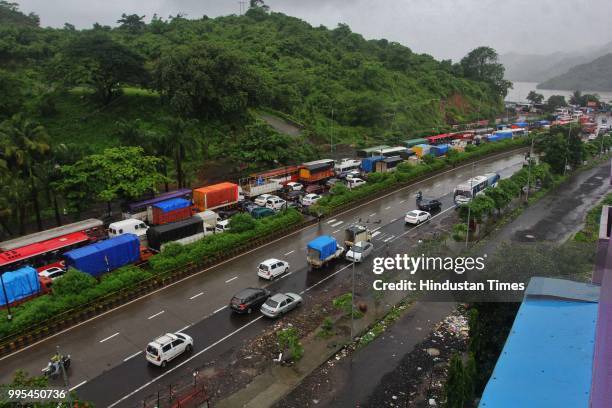 Traffic jam on Ghodbunder road near Gaymukh on July 9, 2018 in Thane, India. Indias financial capital and its surrounding districts were in for...