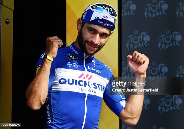 Podium / Fernando Gaviria of Colombia and Team Quick-Step Floors / Bob Jungels of Luxembourg and Team Quick-Step Floors / Philippe Gilbert of Belgium...
