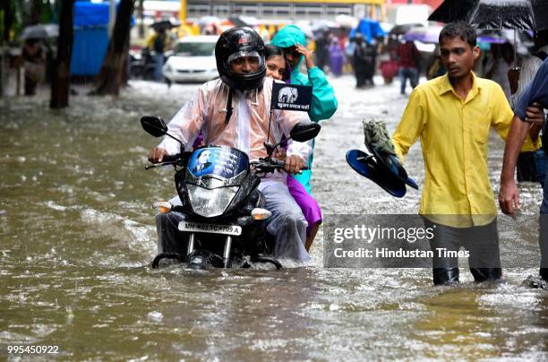 Water Logging on Love Lane near Byculla Police station after heavy rainfall on July 9, 2018 in Mumbai, India. Indias financial capital and its...