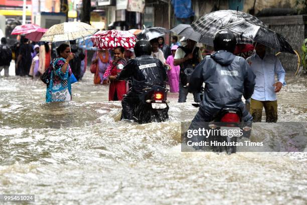 Water Logging on Love Lane near Byculla Police station after heavy rainfall on July 9, 2018 in Mumbai, India. Indias financial capital and its...