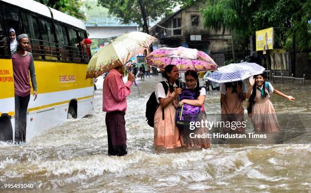Water Logging on Love Lane near Byculla Police station after heavy rainfall on July 9, 2018 in Mumbai, India. Indias financial capital and its...