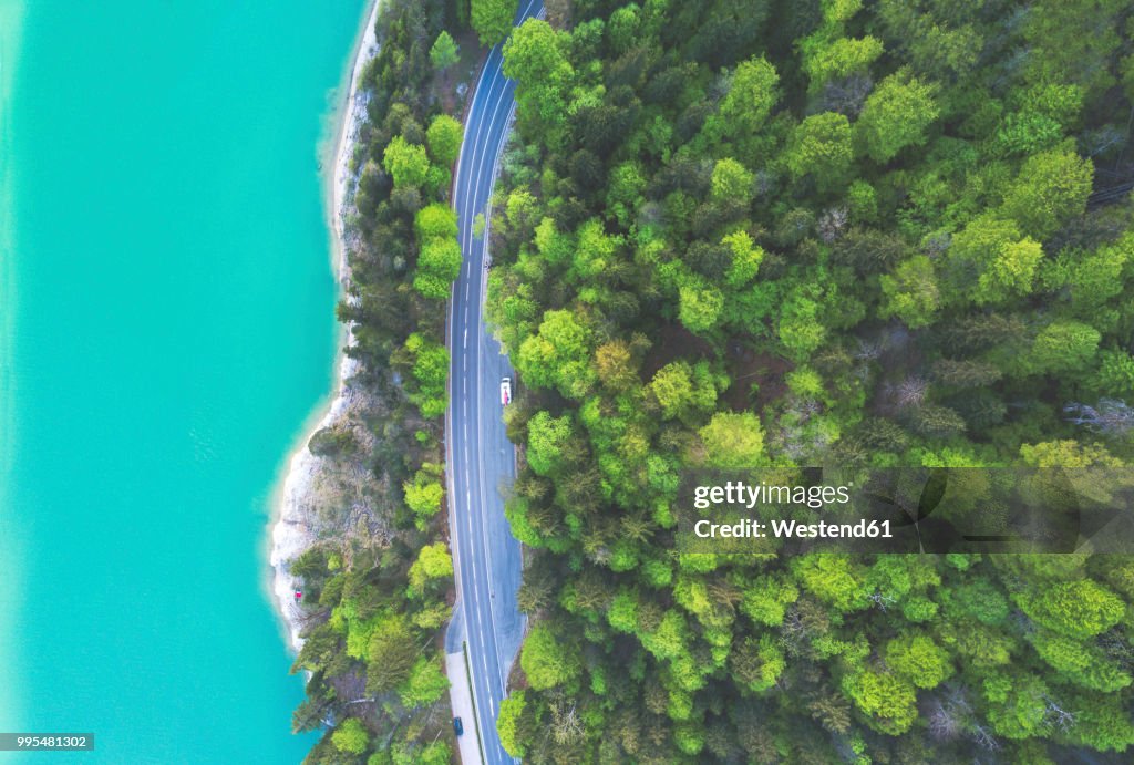 Aerial view of road at Sylvenstein Dam