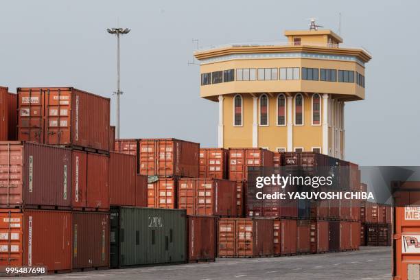 Picture shows a general view of Doraleh Multi-Purpose Port in Djibouti, on July 4, 2018. East Africa's smallest country Djibouti launched on July 5,...