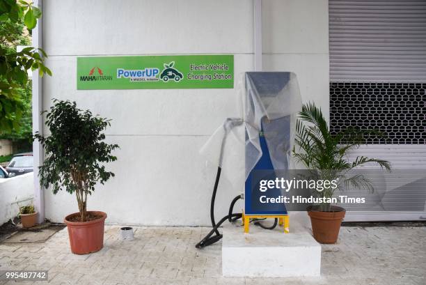Vehicle charging station at Baner on July 9, 2018 in Pune, India. With citizens moving towards electric vehicles the Maharashtra State Electricity...