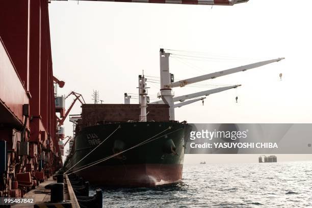 Picture shows a ship at the Doraleh Container Terminal in Djibouti, on July 4, 2018. East Africa's smallest country Djibouti launched on July 5, the...