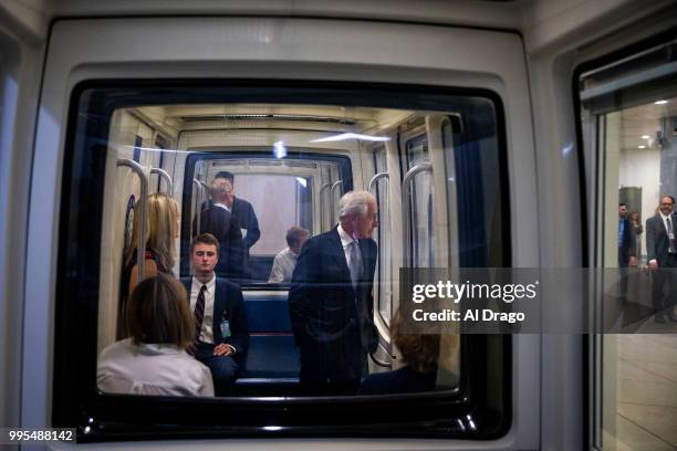 Sen. Bob Corker heads to the weekly Senate Republicans policy luncheon, on Capitol Hill, on July 10, 2018 in Washington, DC.