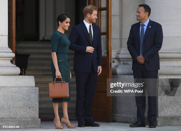 Meghan, Duchess of Sussex and Prince Harry, Duke of Sussex leave after visiting the Taoiseach of Ireland Leo Varadkar, at the start of a two-day...