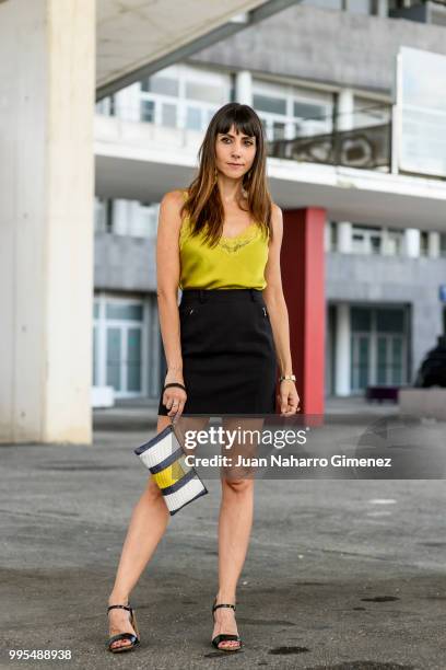 Alicia Fernandez wears Azarey shoes,Bimba y Lola handbag and Intimissimi shirt during the Mercedes Benz Fashion Week Spring/Summer 2019 at IFEMA on...