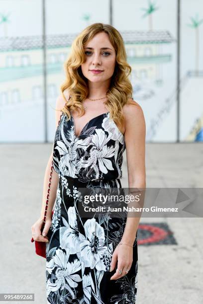 Angela Cremonte La Redoutte dress and Bdba handbag during the Mercedes Benz Fashion Week Spring/Summer 2019 at IFEMA on July 10, 2018 in Madrid,...