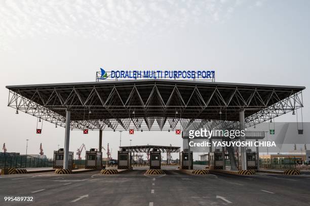 Picture shows the entrance gate of Doraleh Multi-Purpose Port in Djibouti, on July 4, 2018. East Africa's smallest country Djibouti launched on July...
