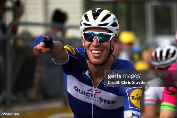 Tim Declercq of Belgium and Team Quick-Step Floors celebrates at the line during stage four of the 105th Tour de France 2018, a 195km stage from La...
