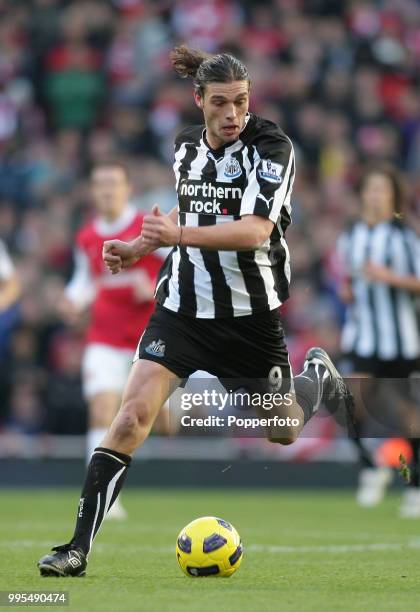 Andy Carroll of Newcastle United in action during the Barclays Premier League match between Arsenal and Newcastle United at the Emirates Stadium on...