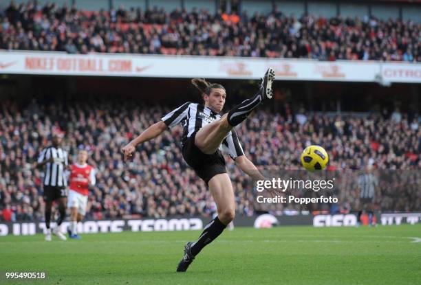 Andy Carroll of Newcastle United in action during the Barclays Premier League match between Arsenal and Newcastle United at the Emirates Stadium on...