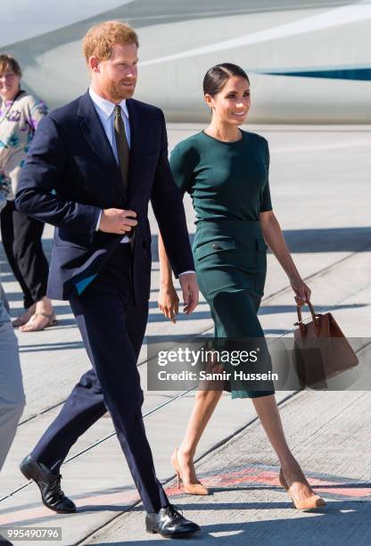 Prince Harry, Duke of Sussex and Meghan, Duchess of Sussex arrive at Dublin Airport during their visit to Ireland on July 10, 2018 in Dublin, Ireland.