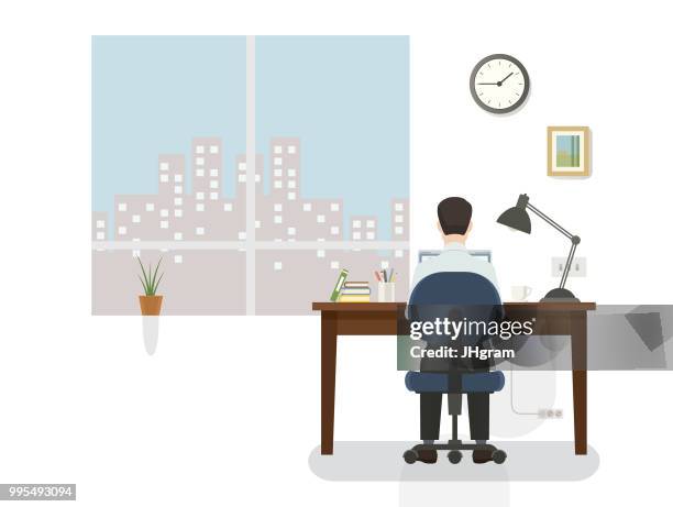 man in the office - workbench stock illustrations