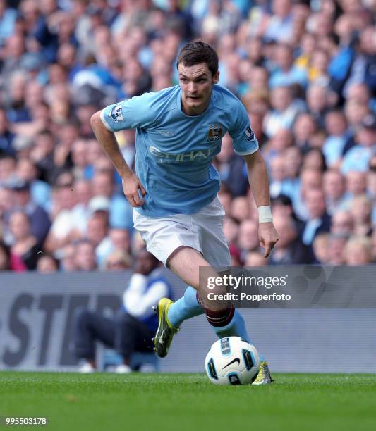 Adam Johnson of Manchester City in action during the Barclays Premier League match between Manchester City and Blackburn Rovers at the City of...