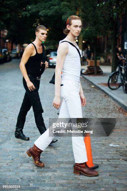 Models Colin Bliven, Simon Lieber during New York Fashion Week Mens Spring/Summer 2019 on July 9, 2018 in New York City.