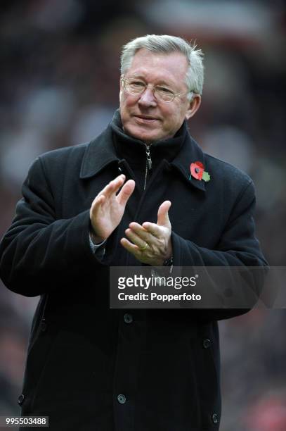 Manchester United manager Sir Alex Ferguson walks to the dugout before the Barclays Premier League match between Manchester United and Wolverhampton...